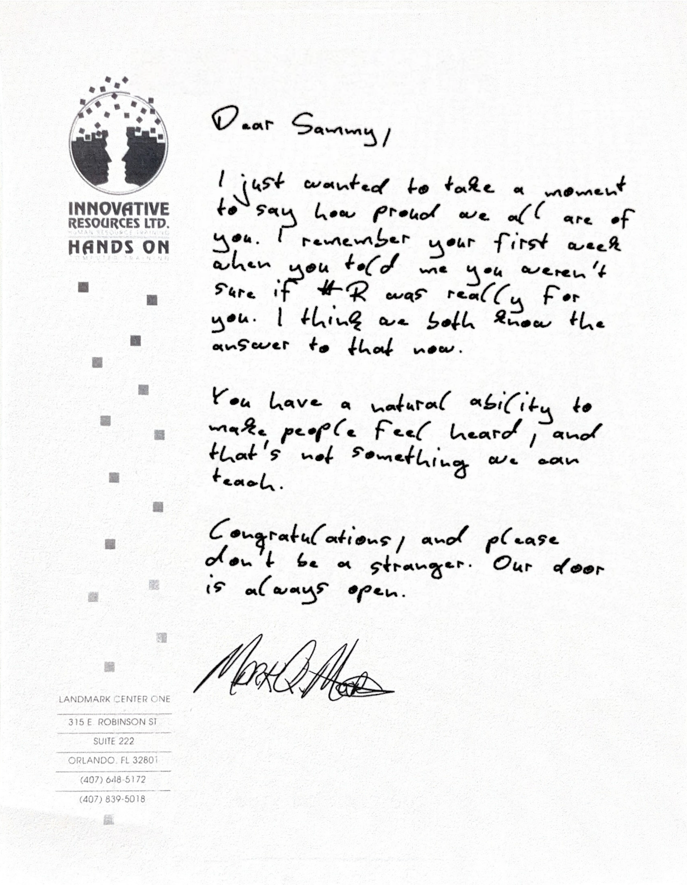 Innovative handwritten note sample